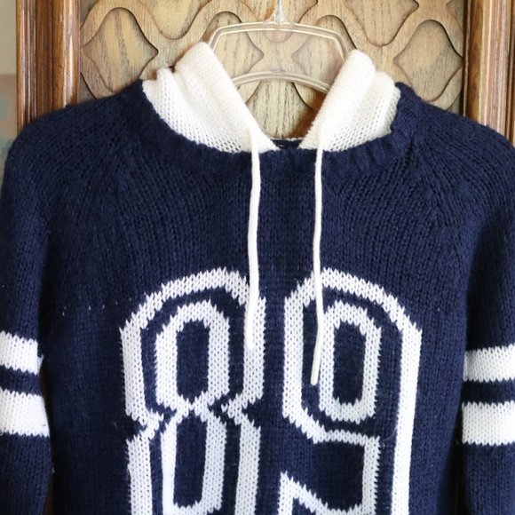 Wet Seal ‘89’ Knit Varsity Hoodie Pullover Sweater - Picture 6 of 15